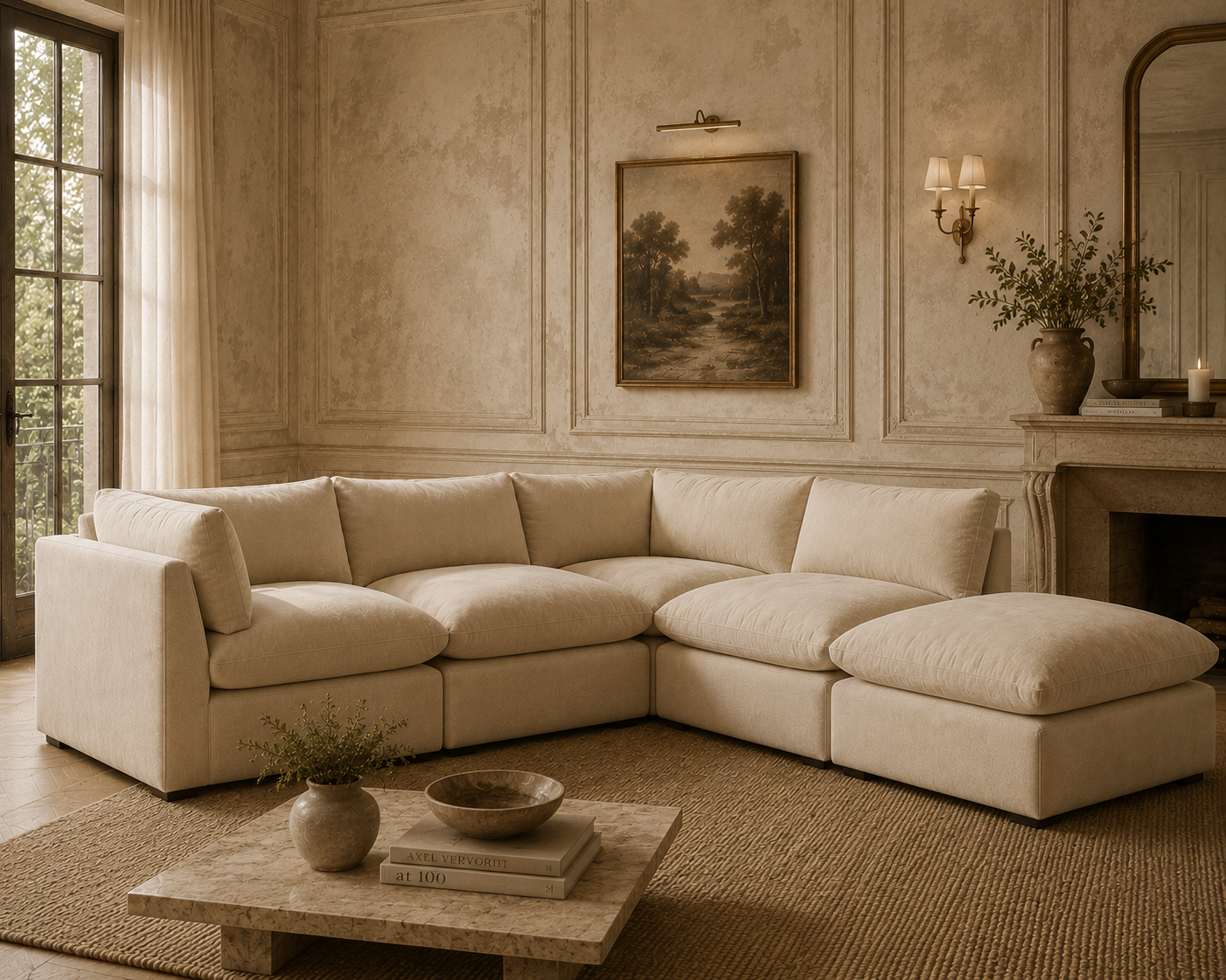Arlo Feather 4-Piece Corner Sectional with Ottoman