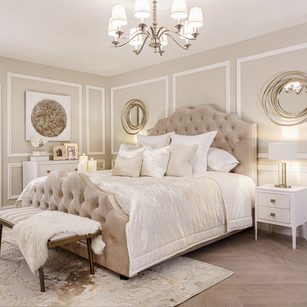 Belvoir Vanilla Luxury Curved Velvet Bed