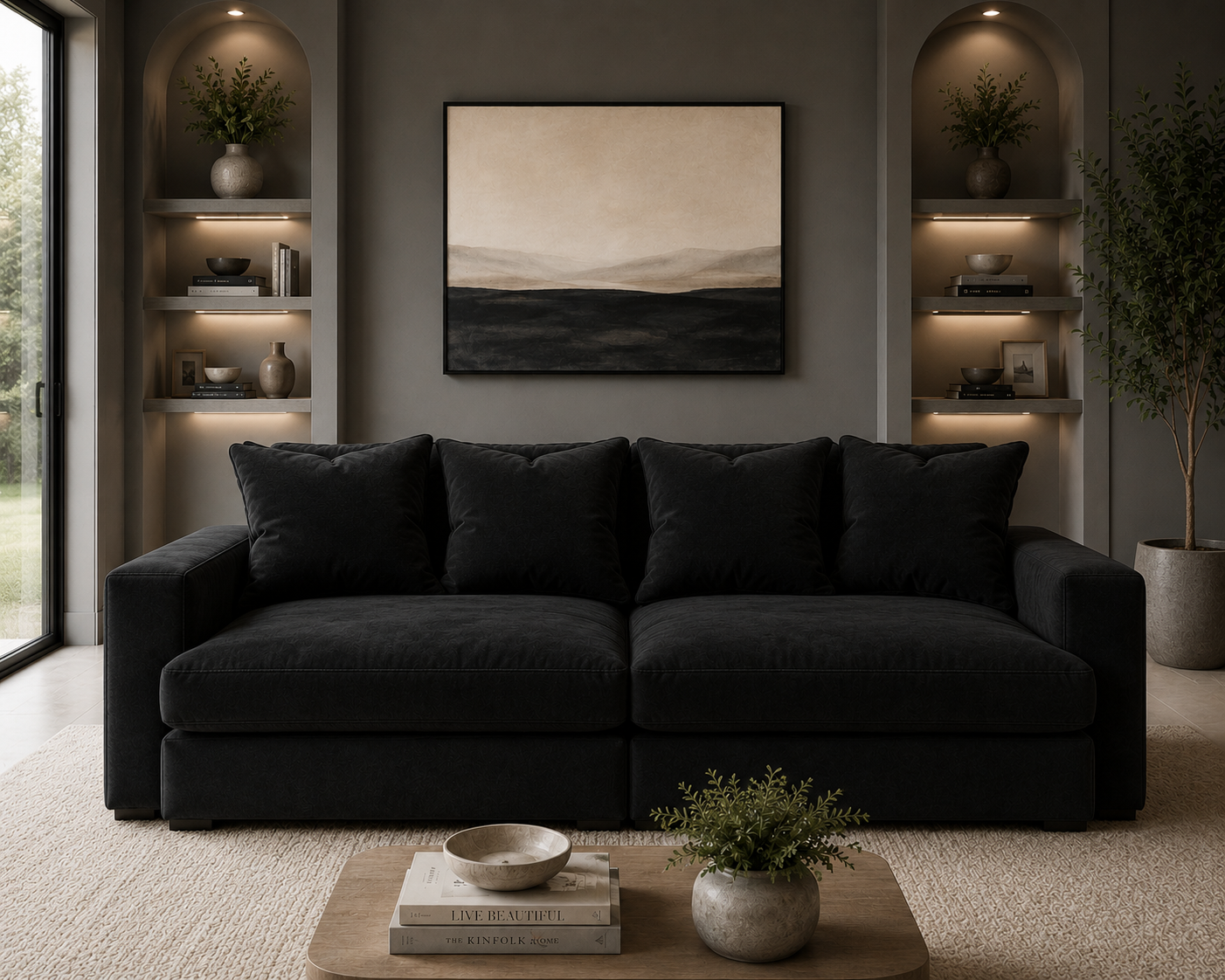 Oscar Cinema Velvet Sofa – Feather Filled Seats - luxury velvet modular sofa in slate by Vogue Vocus view 10