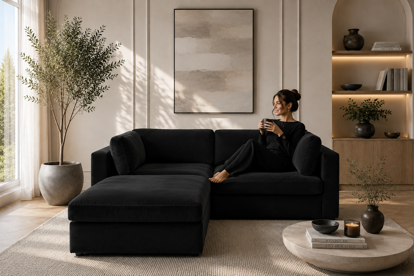 Belva 2 Seater Modular Sofa with Storage Ottoman