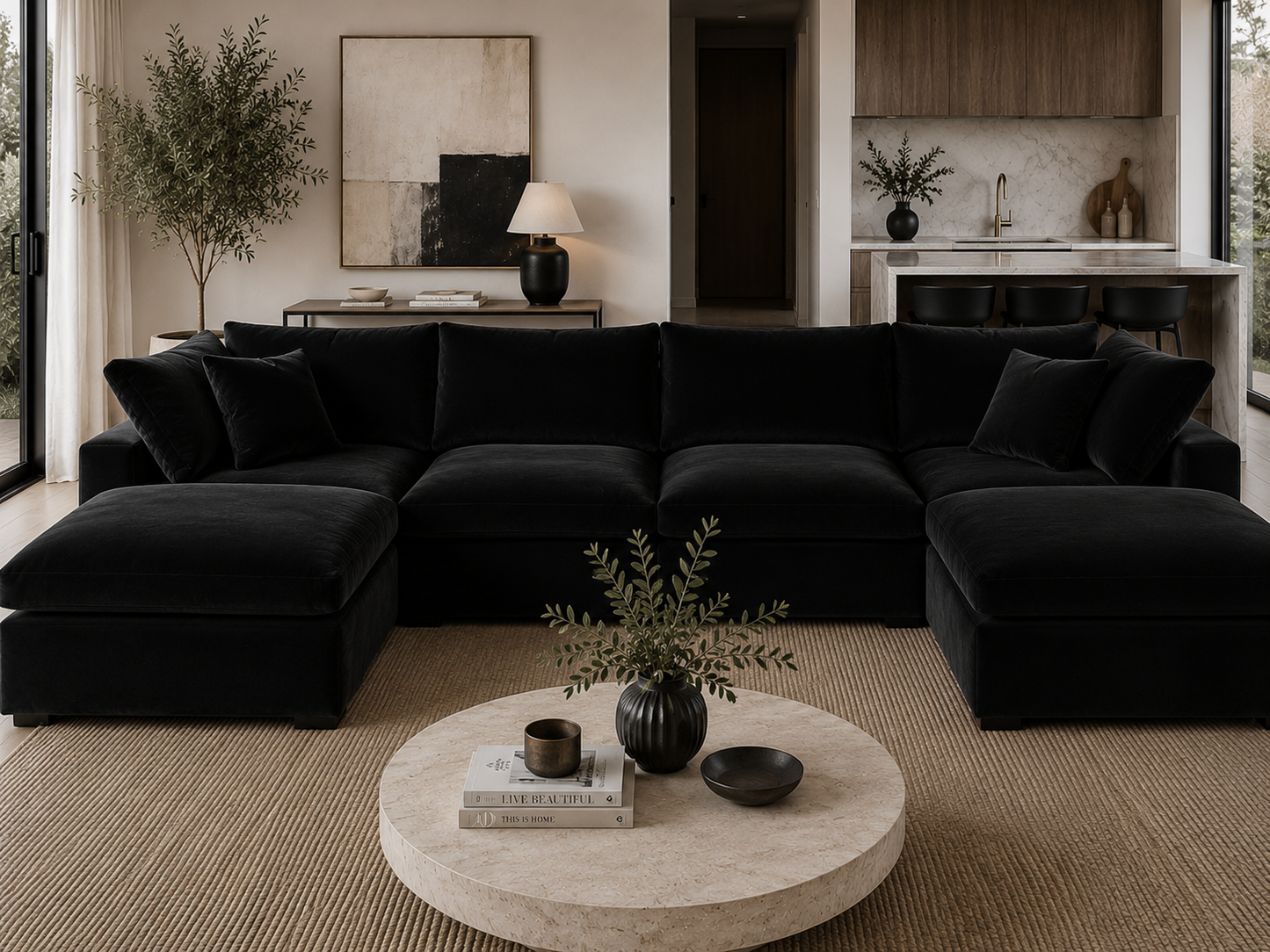 Lunara Cloud XL U Shape Sofa With Two Stools