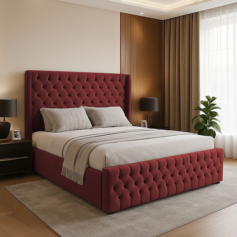 Chesterfield Winged Plush Velvet Ottoman Storage Bed