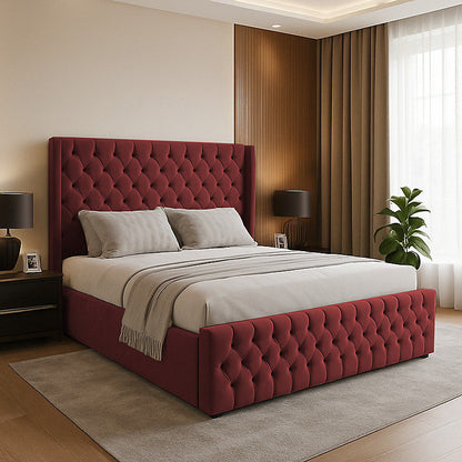 Chesterfield Winged Plush Velvet Ottoman Storage Bed