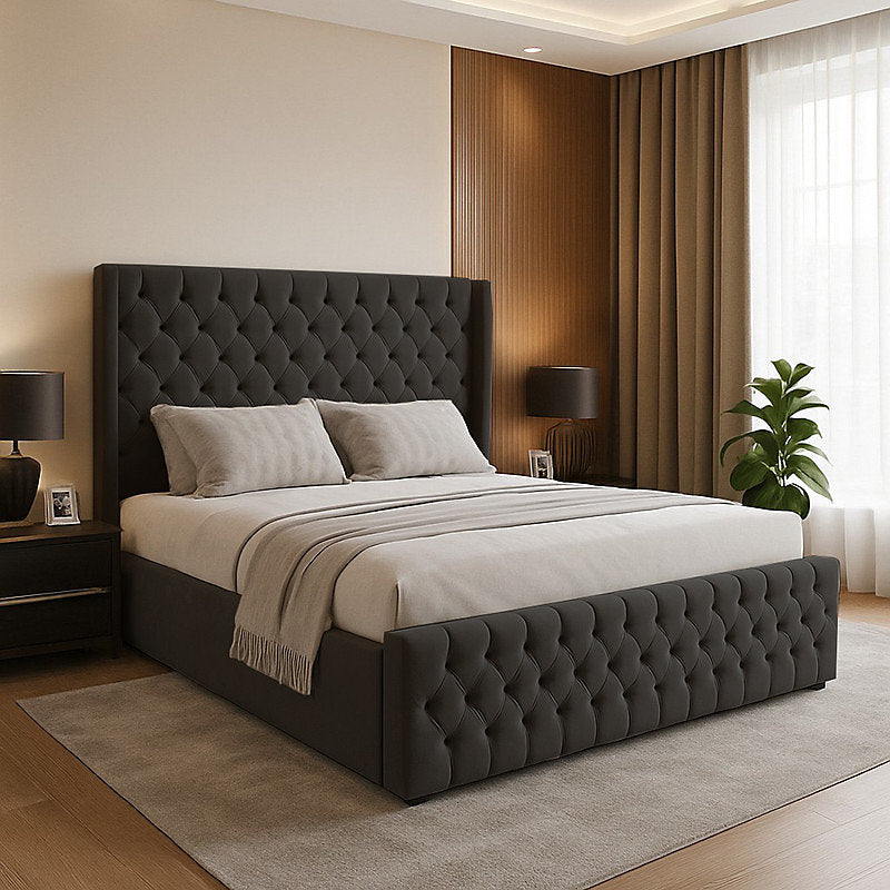 Chesterfield Winged Plush Velvet Ottoman Storage Bed