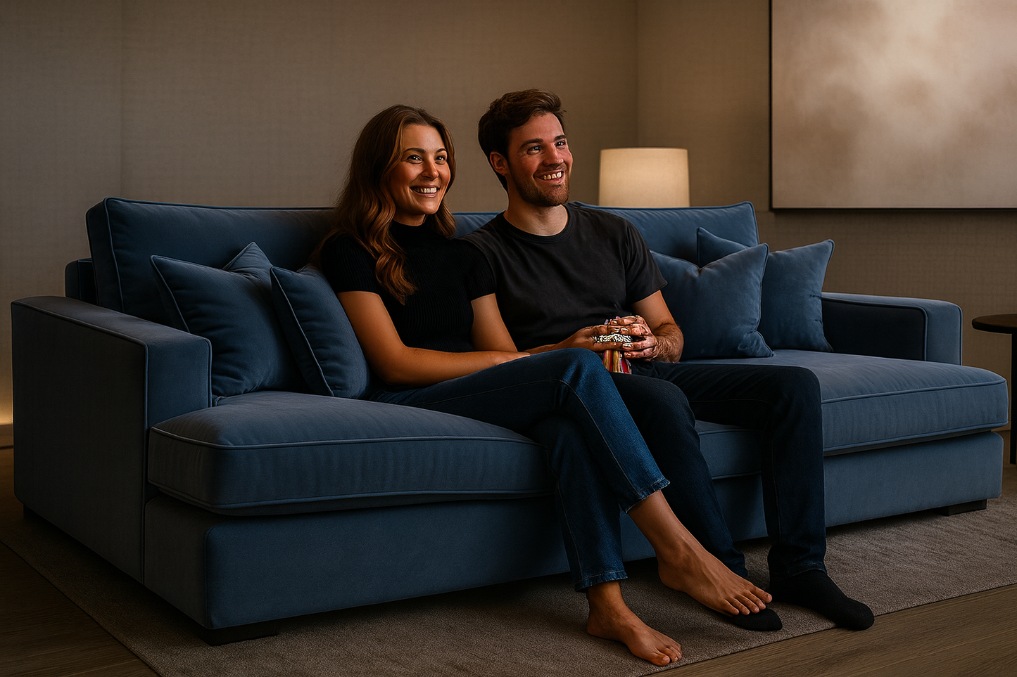 Oscar Cinema Velvet Sofa – 3 Seater with  feather filled Cushions