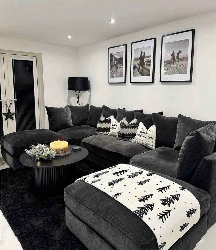 Micro U Shape Luxe Chenille Sofa - luxury chenille U-shape sofa in black by Vogue Vocus view 14