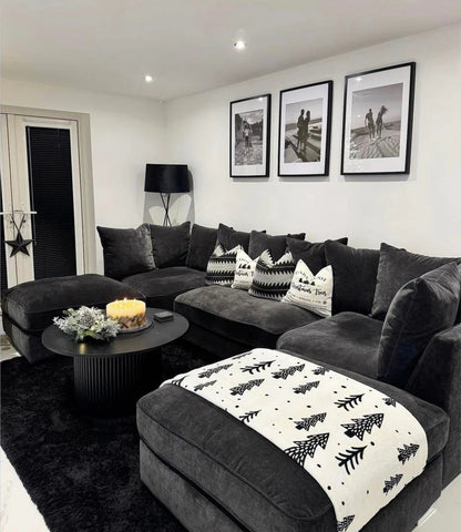 Micro U Shape Luxe Chenille Sofa - luxury chenille U-shape sofa in black by Vogue Vocus view 14