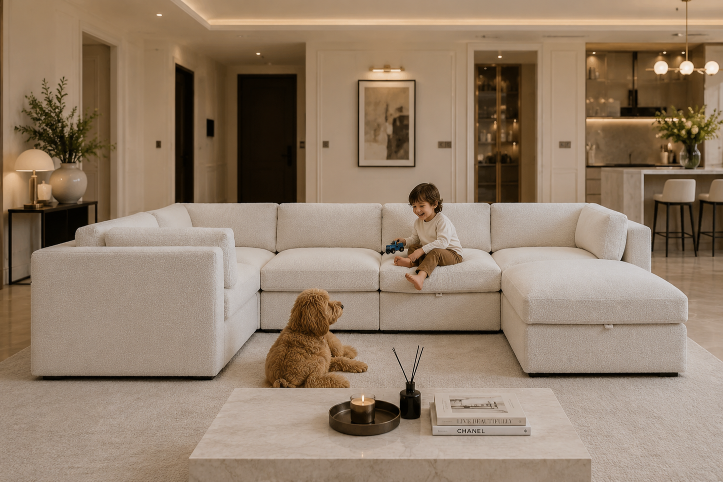 Belva Modular Grand Corner with Storage Ottoman Sofa
