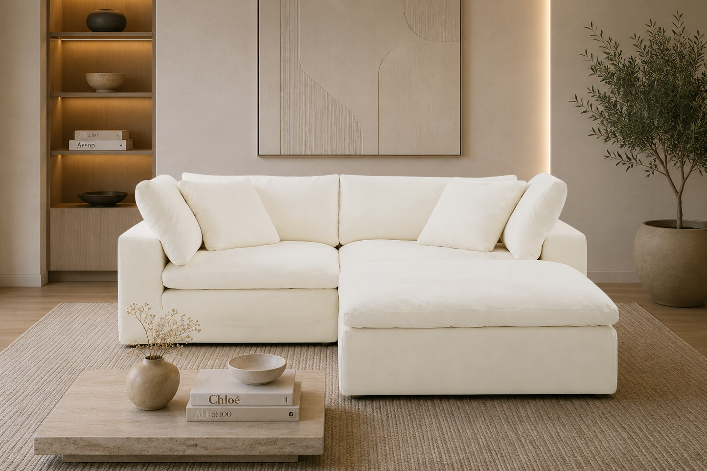 Lunara Cloud 2 Piece Sofa With Footstool