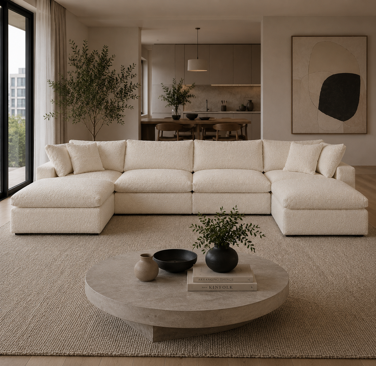 Lunara Cloud XL U Shape Sofa With Two Stools