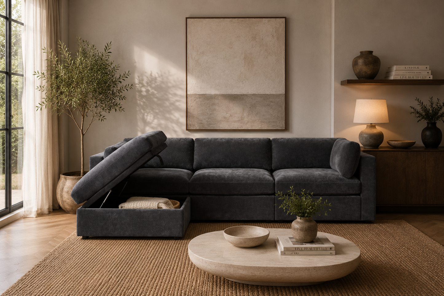 Belva 3 Seater Modular Sofa with Storage Ottoman