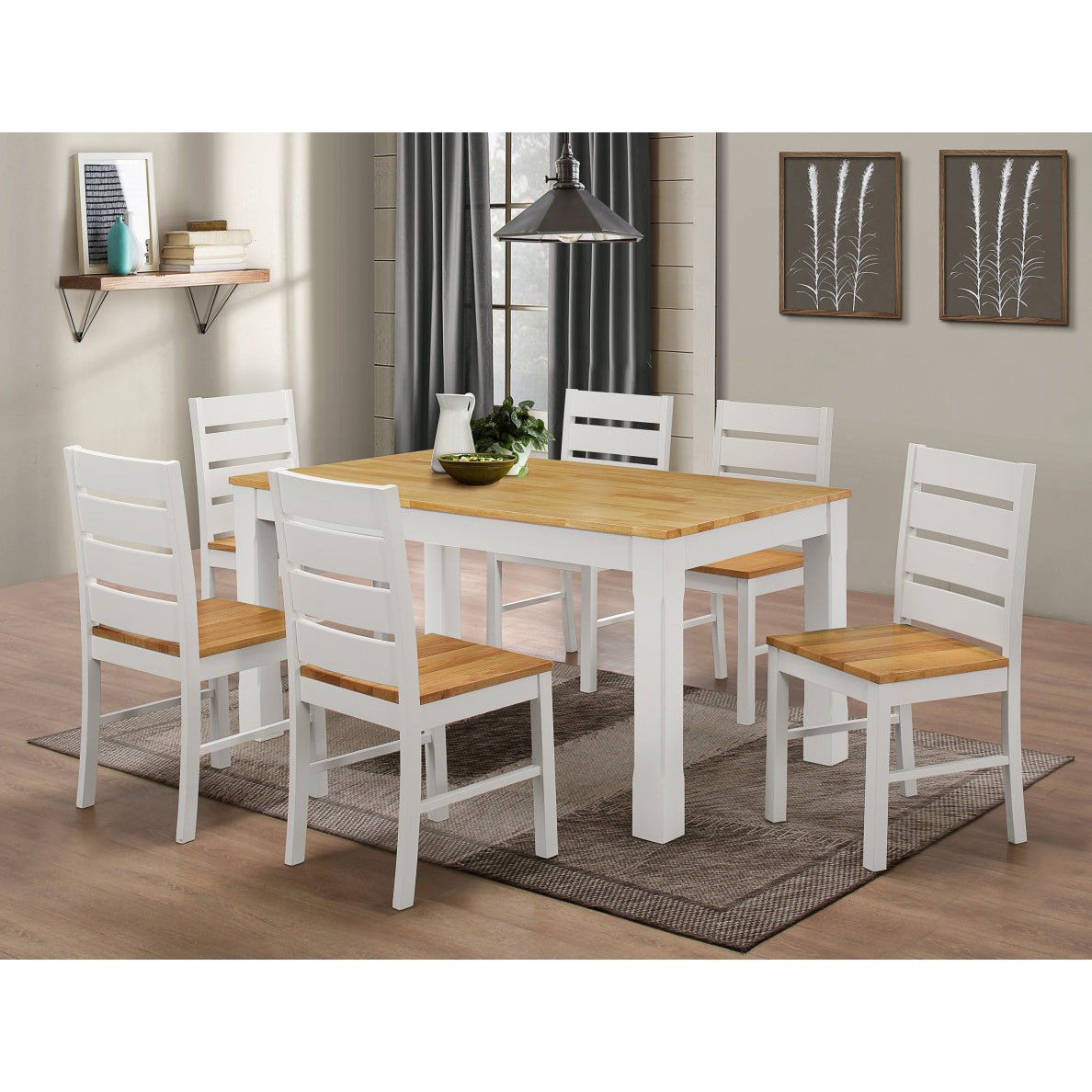 Fairmont White Dining Set with 6 Dining Chairs Natural and White - luxury dining furniture
