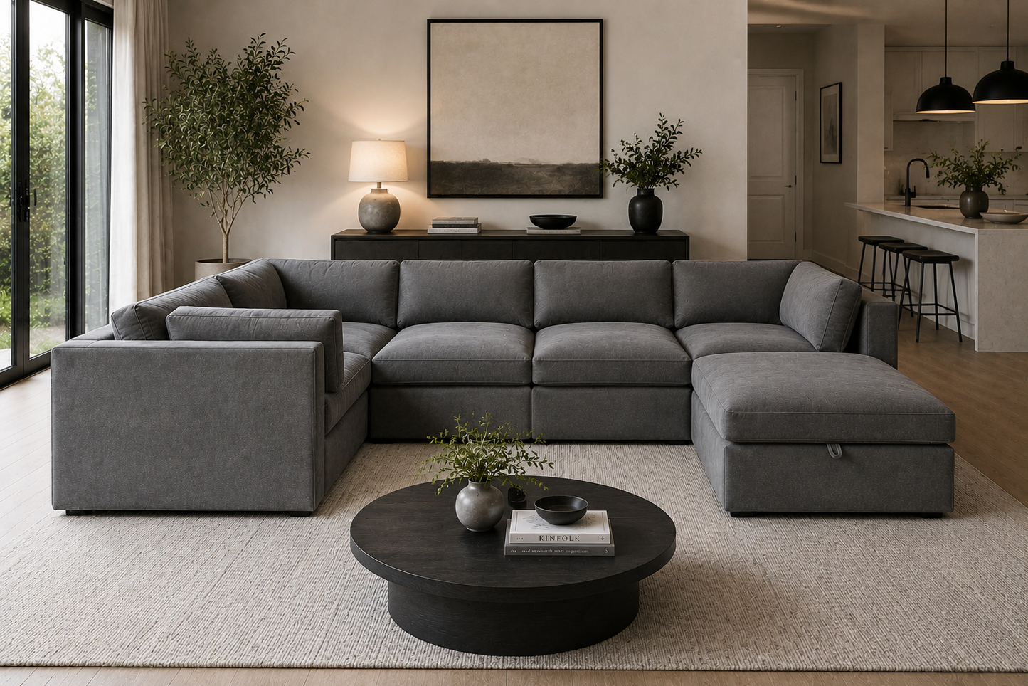 Belva Modular Grand Corner with Storage Ottoman Sofa