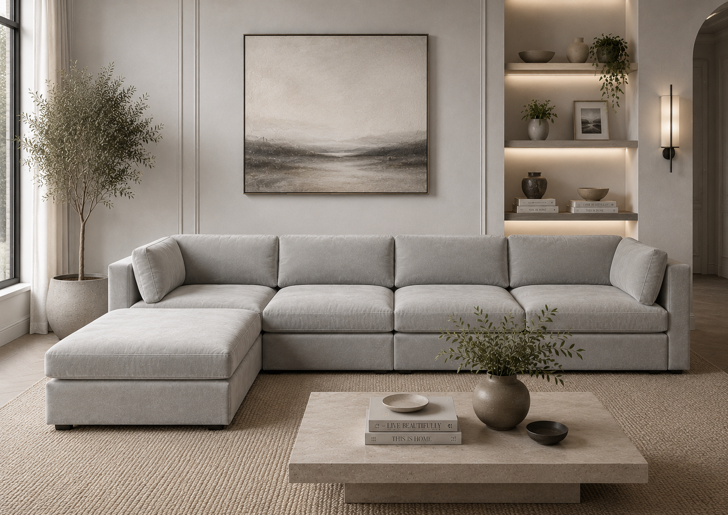 Belva 4 Seater Modular Sofa with Storage Ottoman