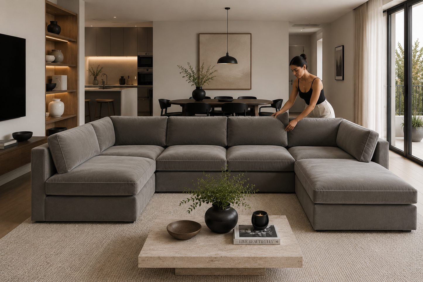Belva U Shape Modular Sofa with Storage