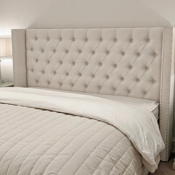 Harper Classic Luxury Grey Tweed Buttoned Silver Stud Wing Chunky Bed