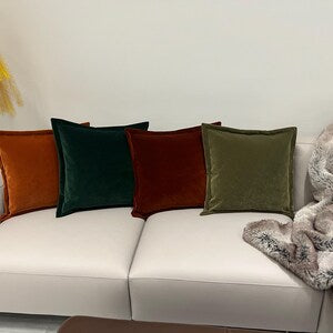 Milan Moss Green Velvet Cushion with Piping 24x24 - additional styling image 3