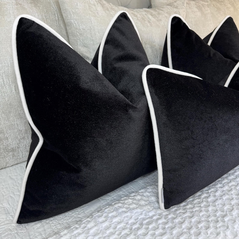 Verona Black Plush Velvet Cushion 22x22 - Duck Feather Filled