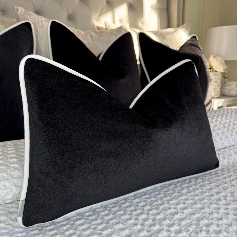 Florence Black & Ivory Piped Sofa Cushion Set - additional styling image 4