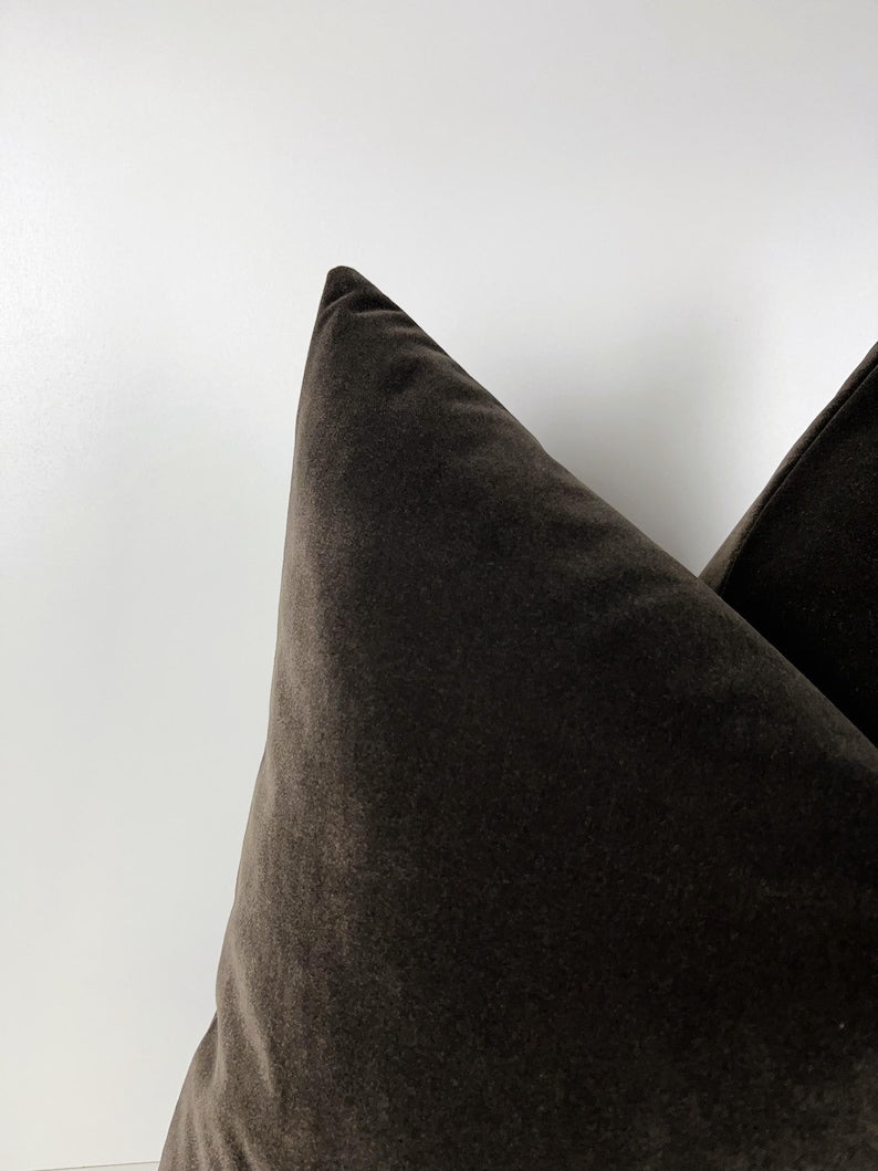 Monaco Chocolate Velvet Lumbar Cushion 12x20 - additional styling image 3