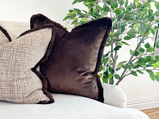 Milan Chocolate Velvet Cushion with Cream Piping 20x20 - Cover Only