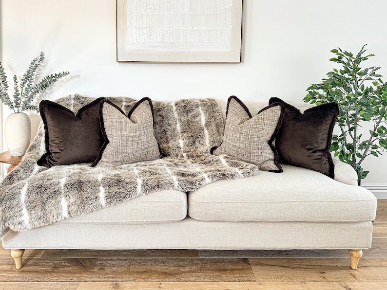 Aveline Oversized Taupe Velvet Cushion 24x24 - additional styling image 3