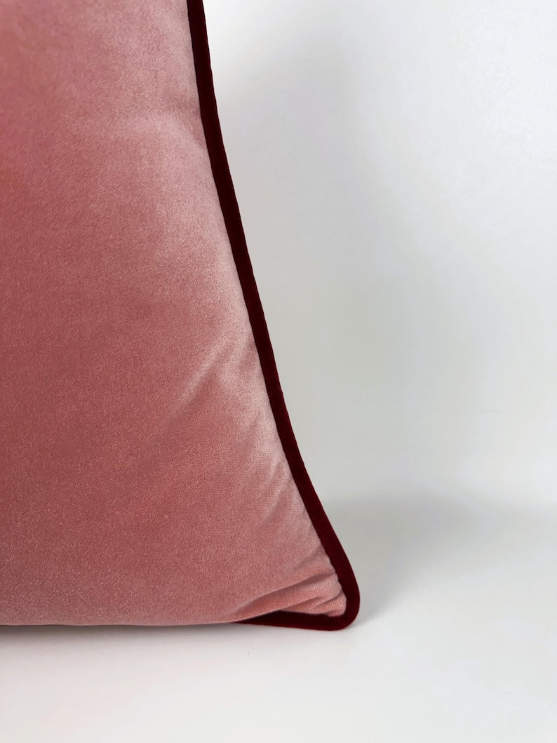 Monaco Blush Velvet Lumbar Cushion 12x22 - Duck Feather Filled