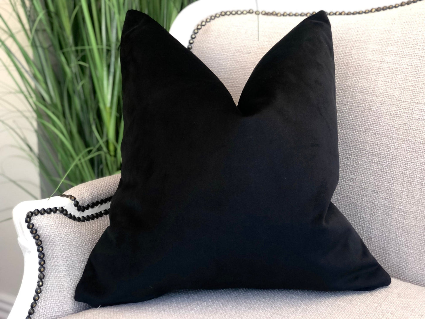 Noir Black Sage Plain Velvet Cushion 24x24 additional image