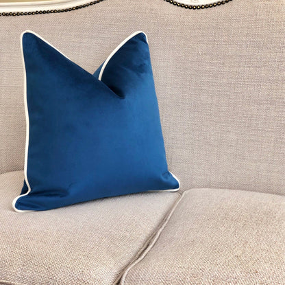 Pacific Blue Taupe Piped Velvet Cushion 22x22 additional image