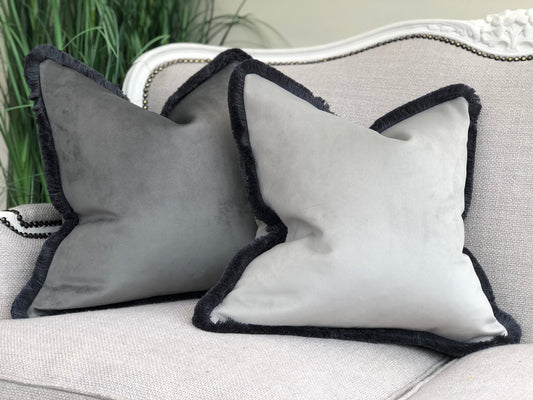 Monaco Grey Sage Plain Velvet Cushion 24x24