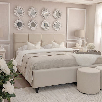 Bella Luxury Vanilla Velvet Upholstered Bed