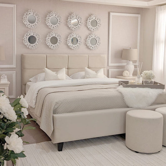 Isabella Luxury Vanilla Velvet Upholstered Bed