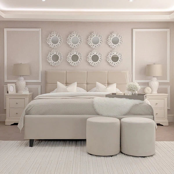 Isabella Luxury Vanilla Velvet Upholstered Bed