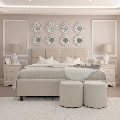 Bella Luxury Vanilla Velvet Upholstered Bed