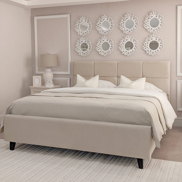 Isabella Luxury Vanilla Velvet Upholstered Bed