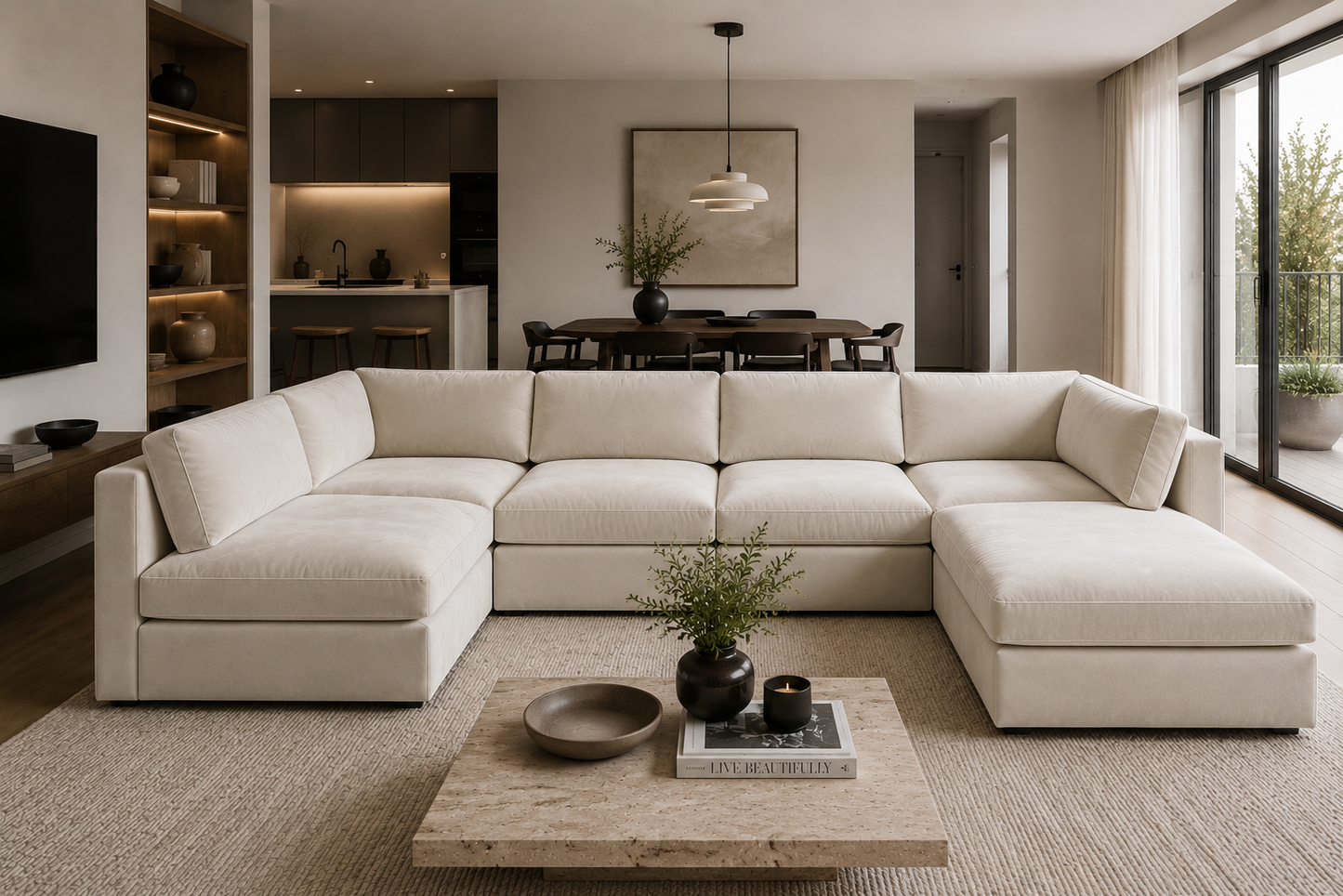 Belva U Shape Modular Sofa with Storage