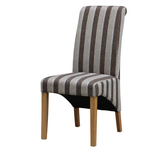 Kingsland Fabric Chair Solid Rubberwood Brown and Grey Stripe - luxury dining furniture