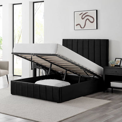 Star Black Velvet Fabric Ottoman Storage Bed Frame