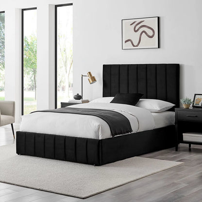 Star Black Velvet Fabric Ottoman Storage Bed Frame