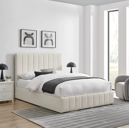 Star White Boucle Fabric Ottoman Storage Bed Frame