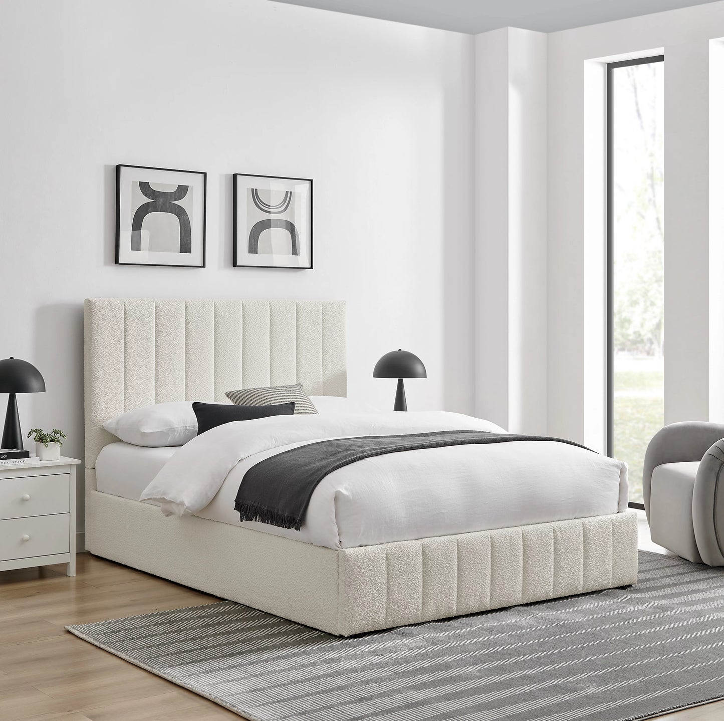 Star Black Velvet Fabric Ottoman Storage Bed Frame