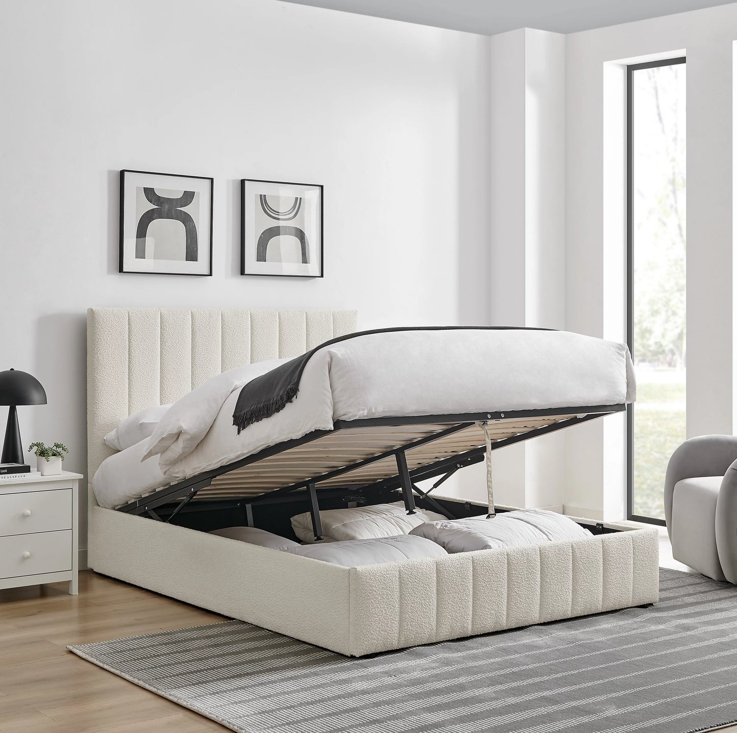 Star Black Velvet Fabric Ottoman Storage Bed Frame