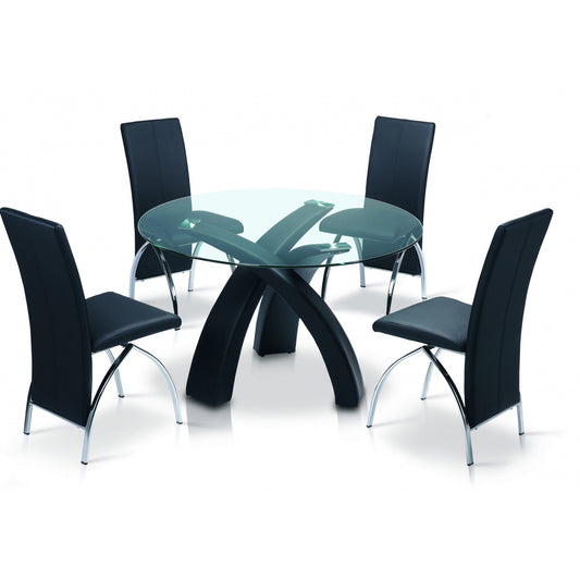 Marston Dining Table Black Faux Leather Frame with Clear Glass Top - luxury dining furniture