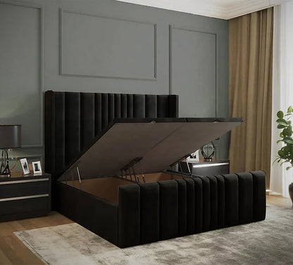 Tokyo Winged Plush Velvet Ottoman Storage Bed & Footboard