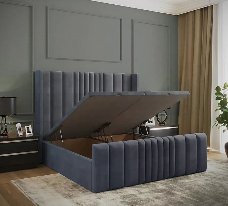 Tokyo Winged Plush Velvet Ottoman Storage Bed & Footboard