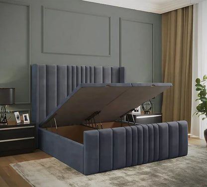 Tokyo Winged Plush Velvet Ottoman Storage Bed & Footboard