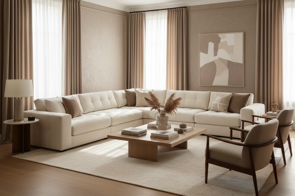 modular cream sofa in a nice mink tone living room