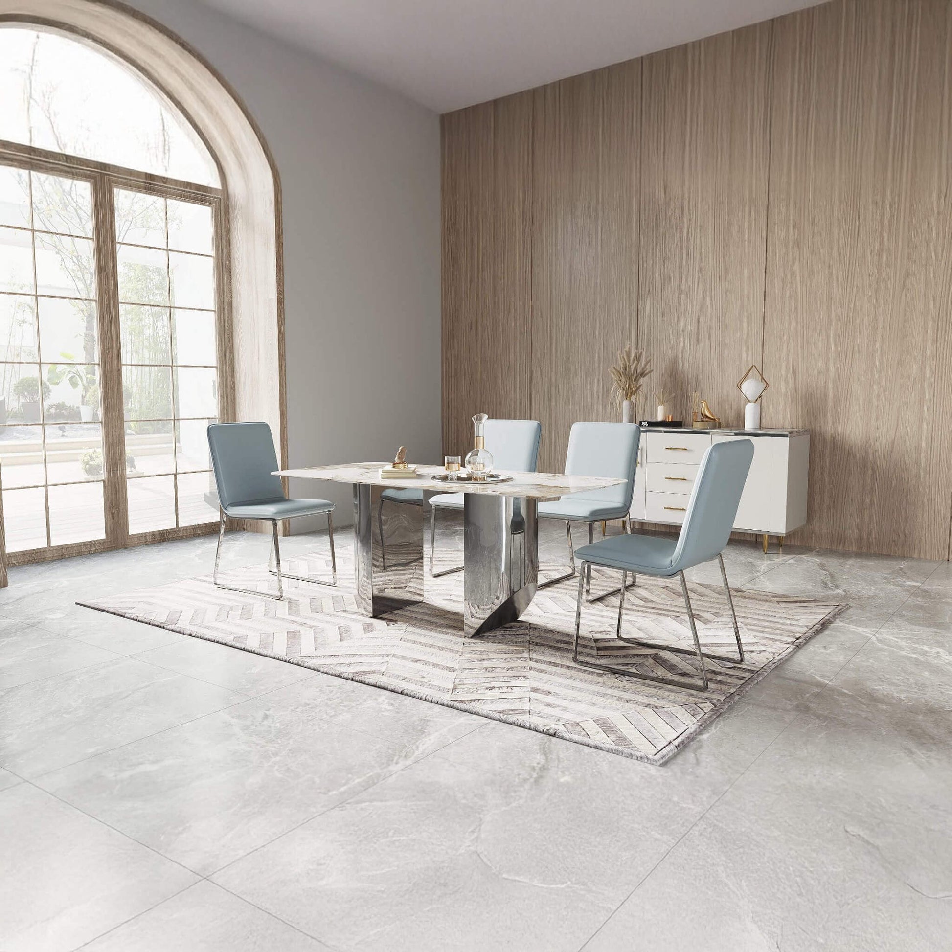 Montego Faux Leather Dining Chair Light Blue with Stainless Steel Legs - luxury dining furniture