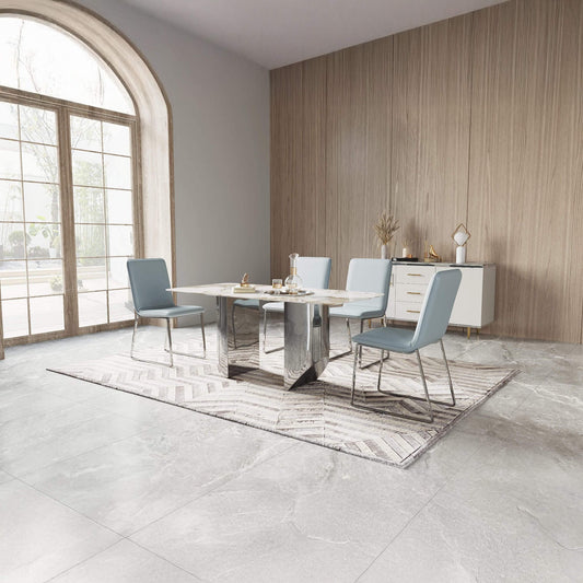 Montego Faux Leather Dining Chair Light Blue with Stainless Steel Legs - luxury dining furniture
