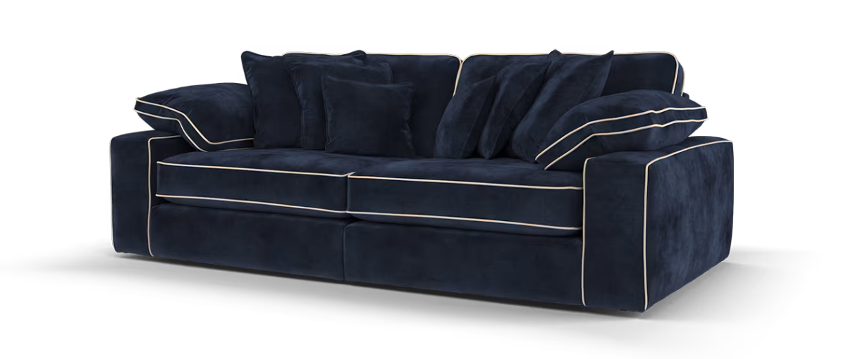 Maison 4-Seater Navy Chenille Sofa | Precision Dual-Tone Piping - luxury velvet corner sofa in navy by Vogue Vocus view 3